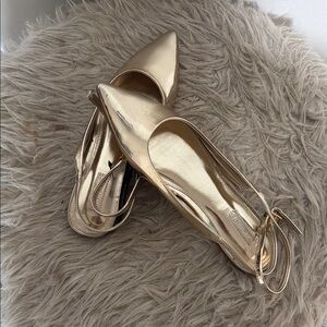 Express Gold Ballet Flats with Elastic Trim